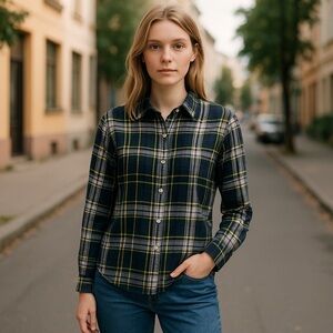 J.Crew Women’s Preppy The Perfect Shirt Tartan Plaid Blue Green Button Down S